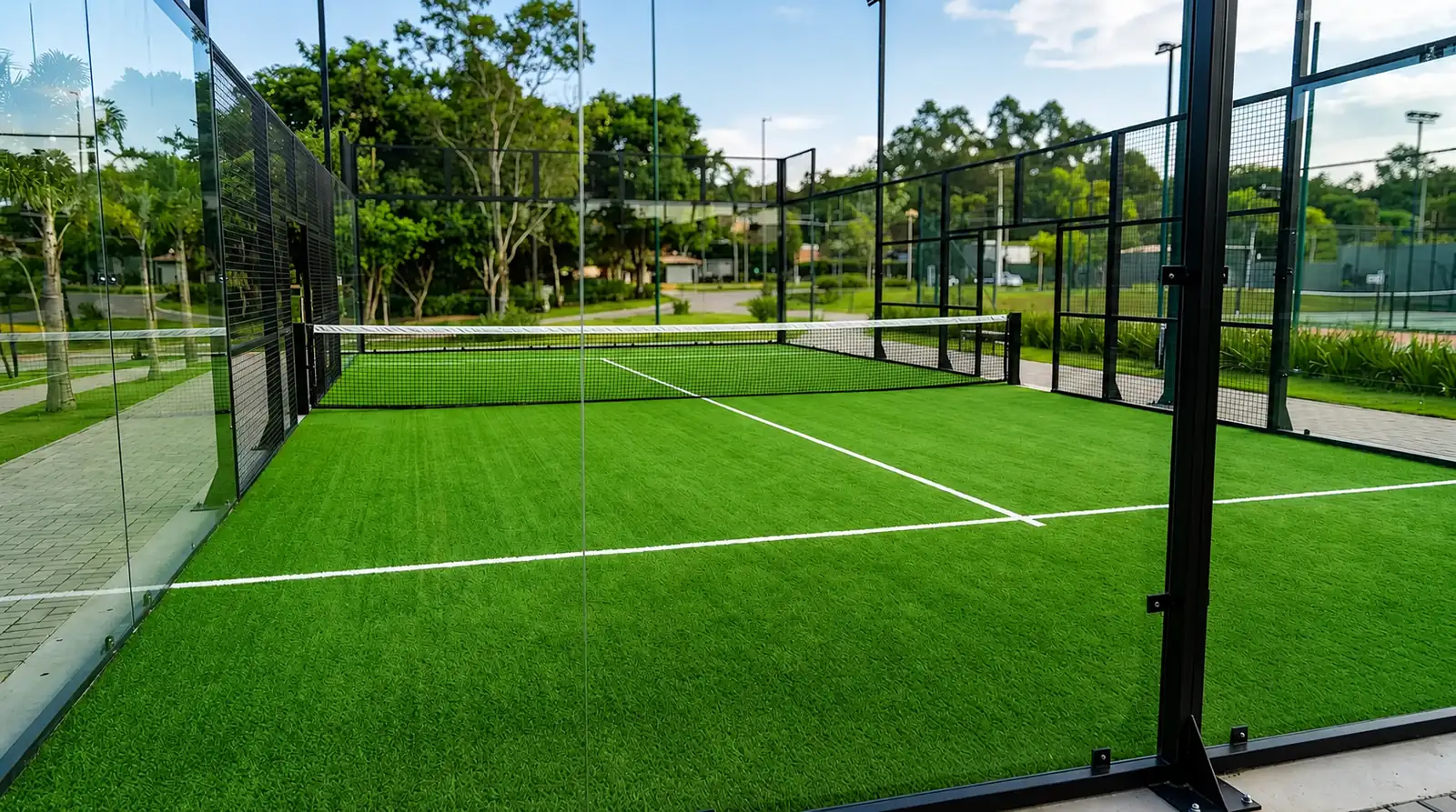 Quadra de padel com grama sintética
